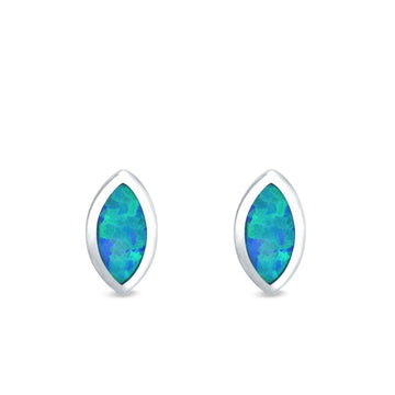 Marquise Stud Earrings Lab Created Blue Opal 925 Sterling Silver (7mm)